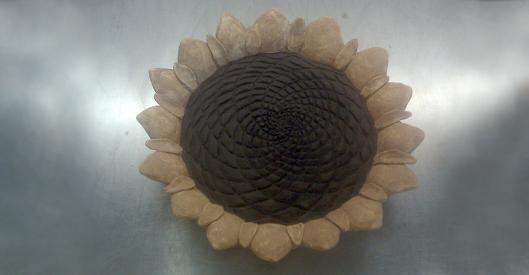 Ceramic Sculpture Bird Bath Sunflower