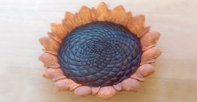 Ceramic Sculpture Bird Bath Sunflower
