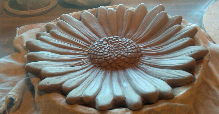 Ceramic Sculpture Bird Bath Daisy